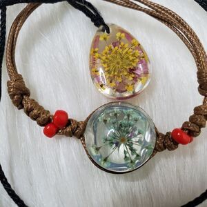 ESSENTIAL CHARMS dried flower glass round charm necklace and bracelet